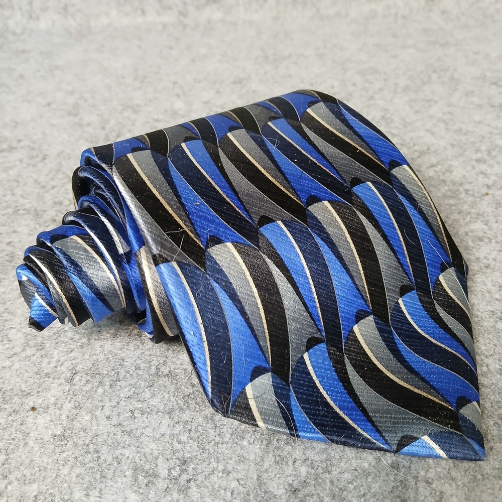 Albert Nipon Tie Mens OS Blue Grey Geometric Abstract Silk Stain Resistant